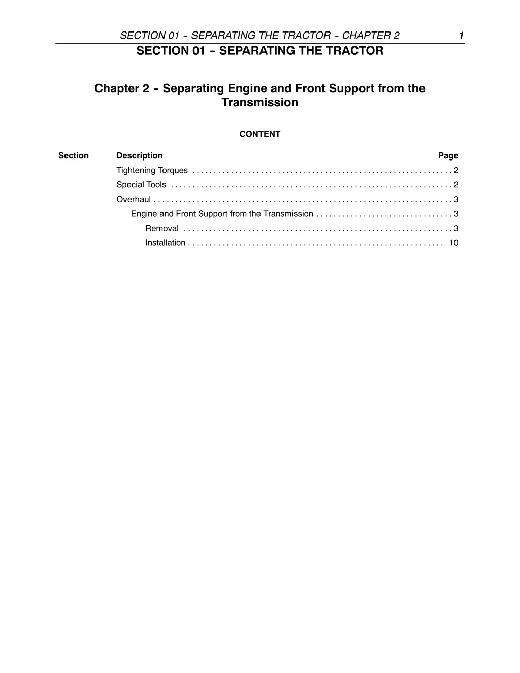 section 01 separating the tractor chapter 5