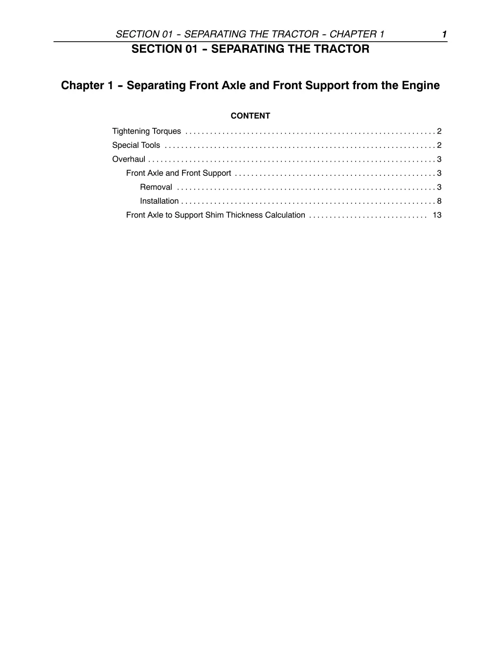 section 01 separating the tractor chapter