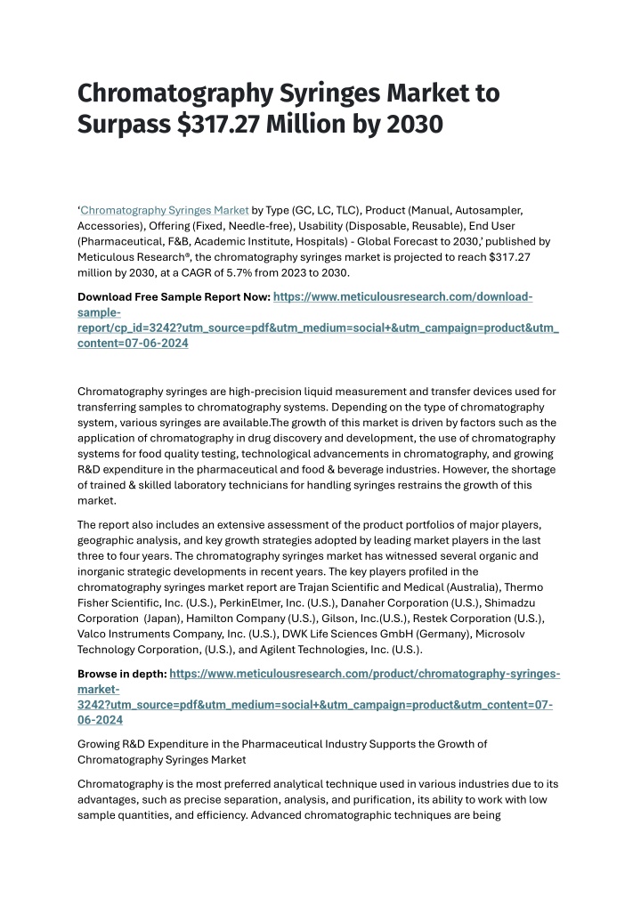 chromatography syringes market to surpass