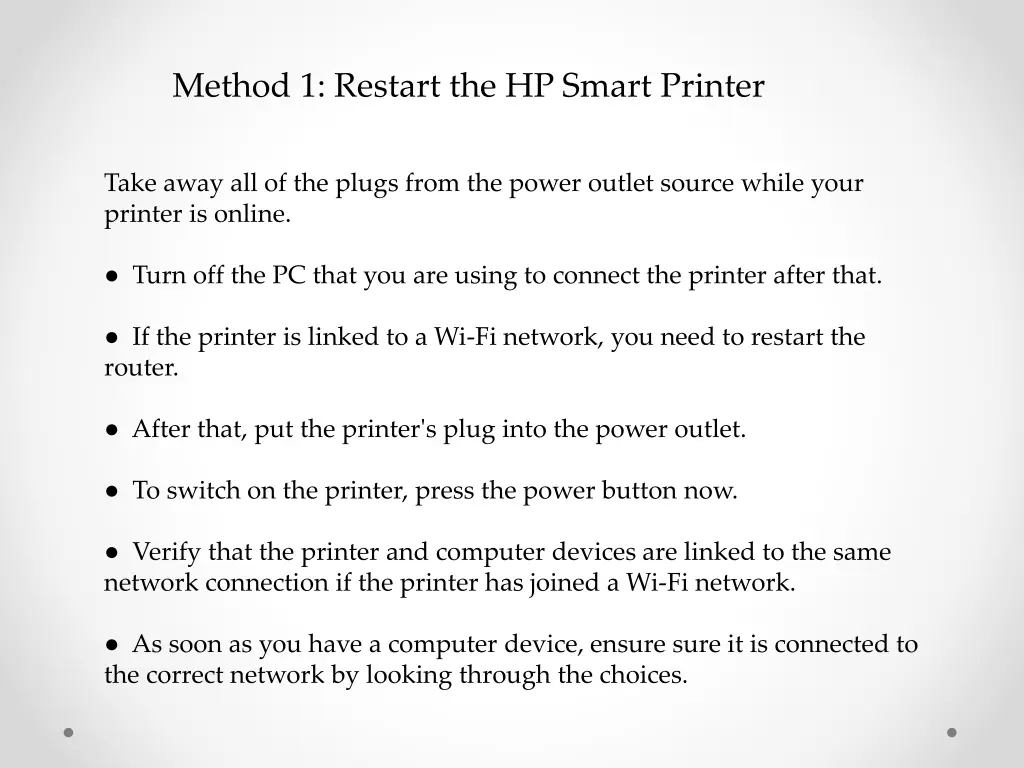 method 1 restart the hp smart printer