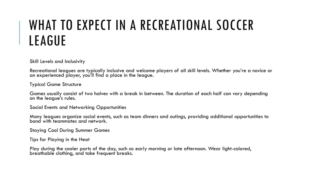 what to expect in a recreational soccer league