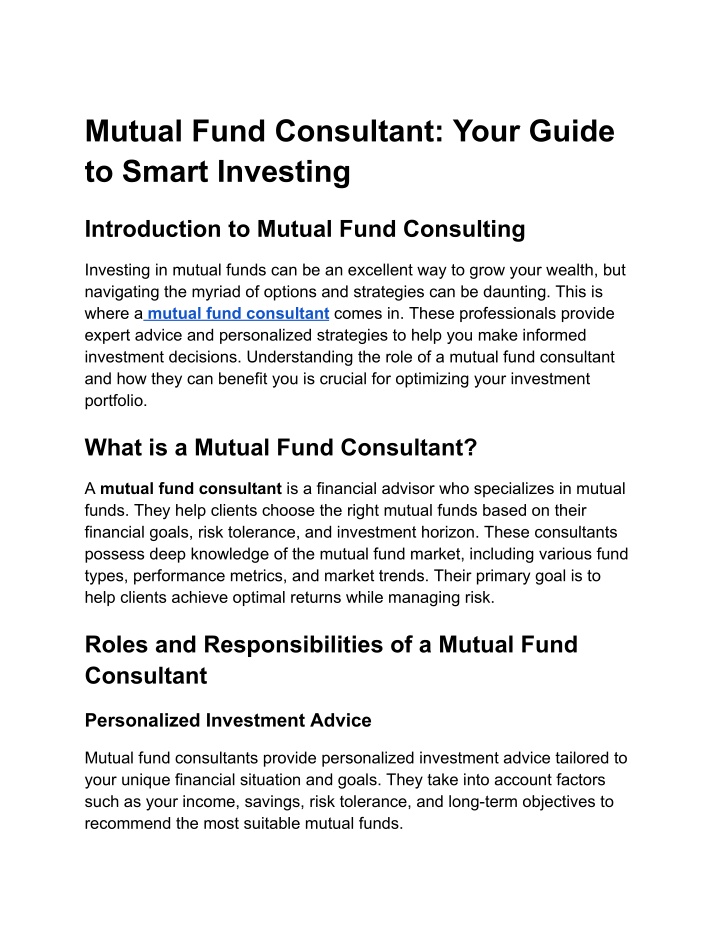 mutual fund consultant your guide to smart