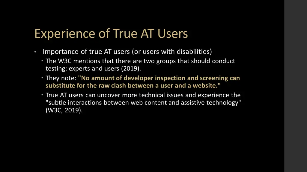 experience of true at users