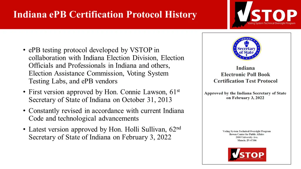 indiana epb certification protocol history