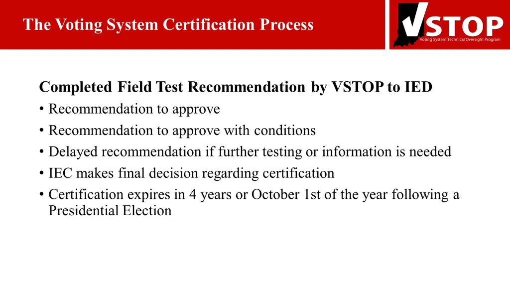 the voting system certification process