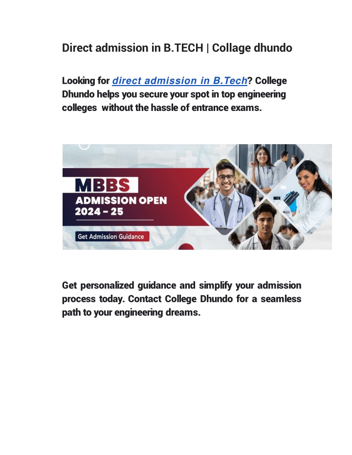 direct admission in b tech collage dhundo