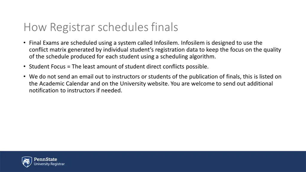how registrar schedules finals