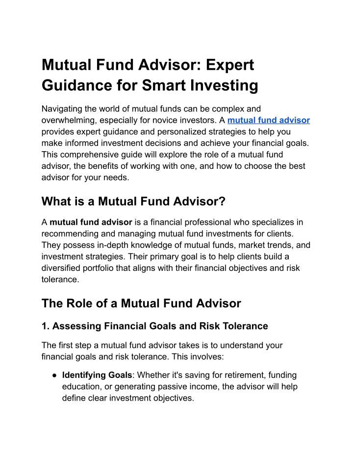 mutual fund advisor expert guidance for smart