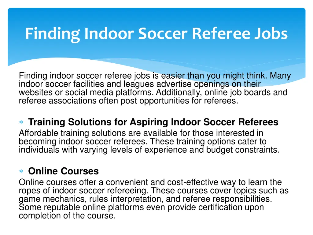 finding indoor soccer referee jobs