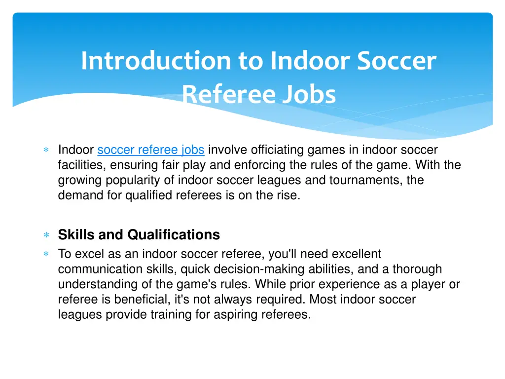 introduction to indoor soccer referee jobs