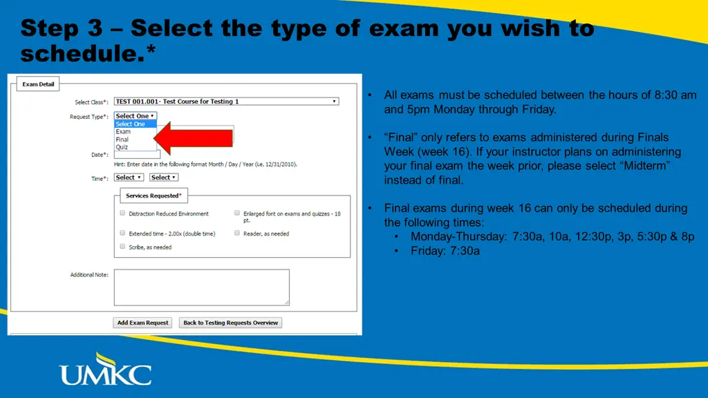 step 3 step 3 select the type of exam you wish