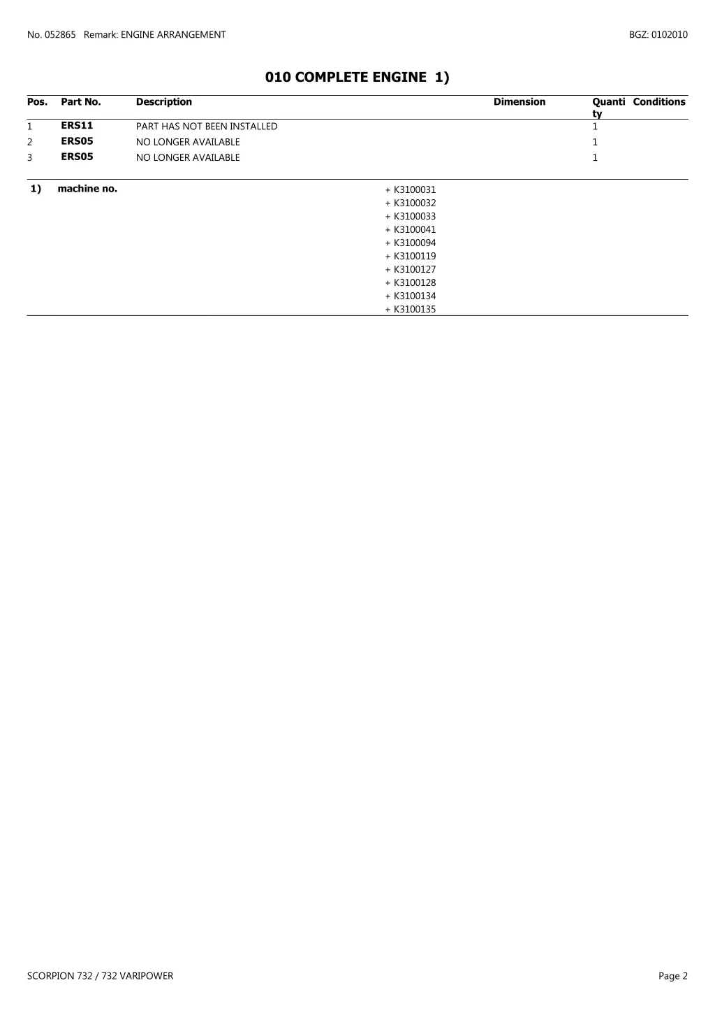 no 052865 remark engine arrangement 1