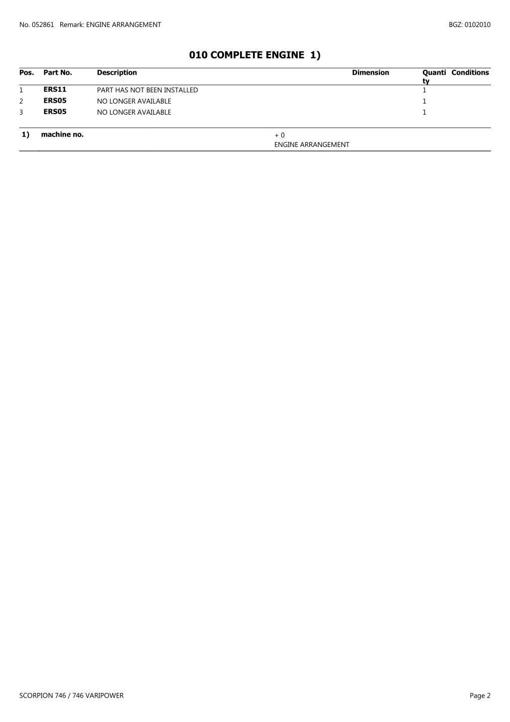 no 052861 remark engine arrangement 1