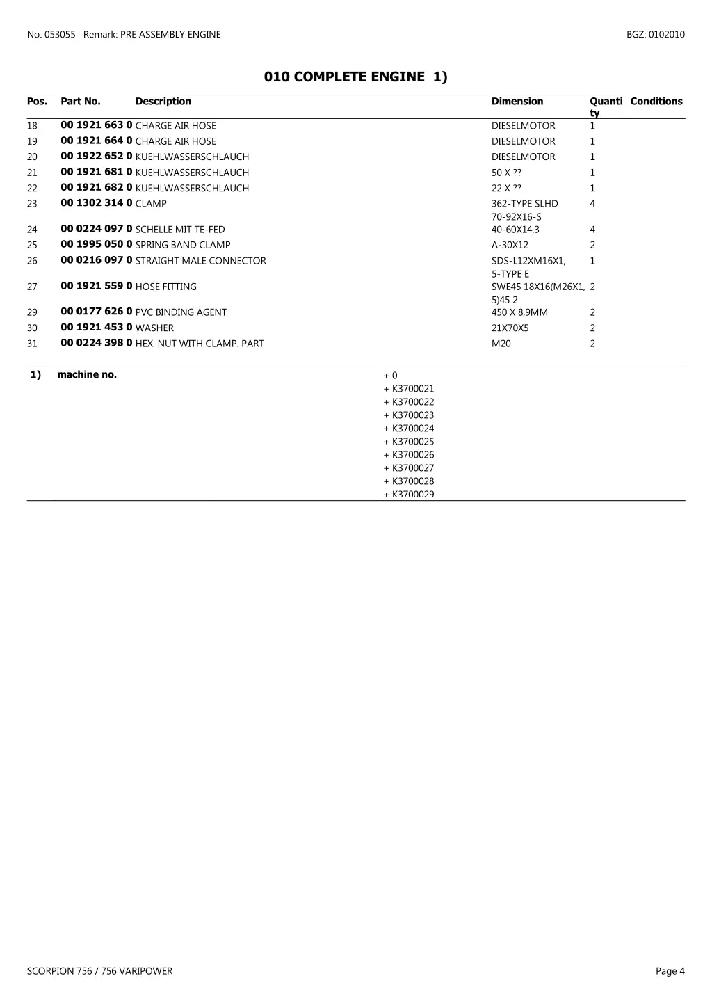 no 053055 remark pre assembly engine 3