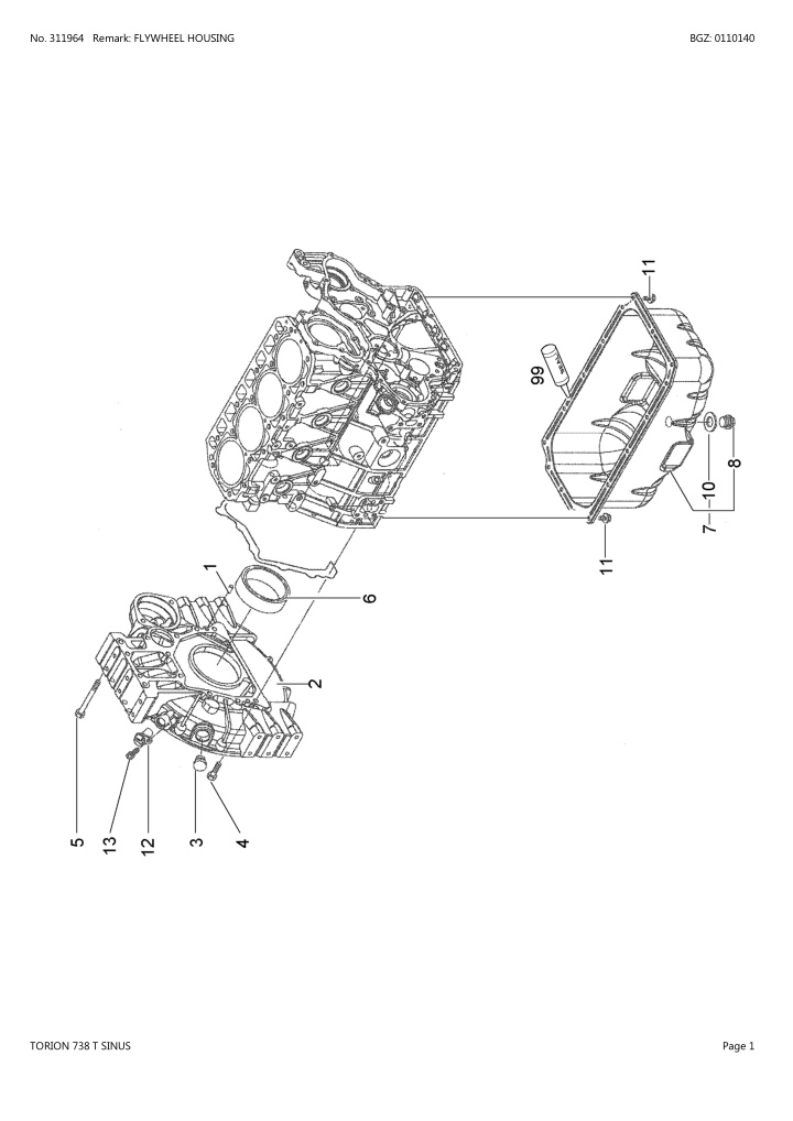 no 311964 remark flywheel housing