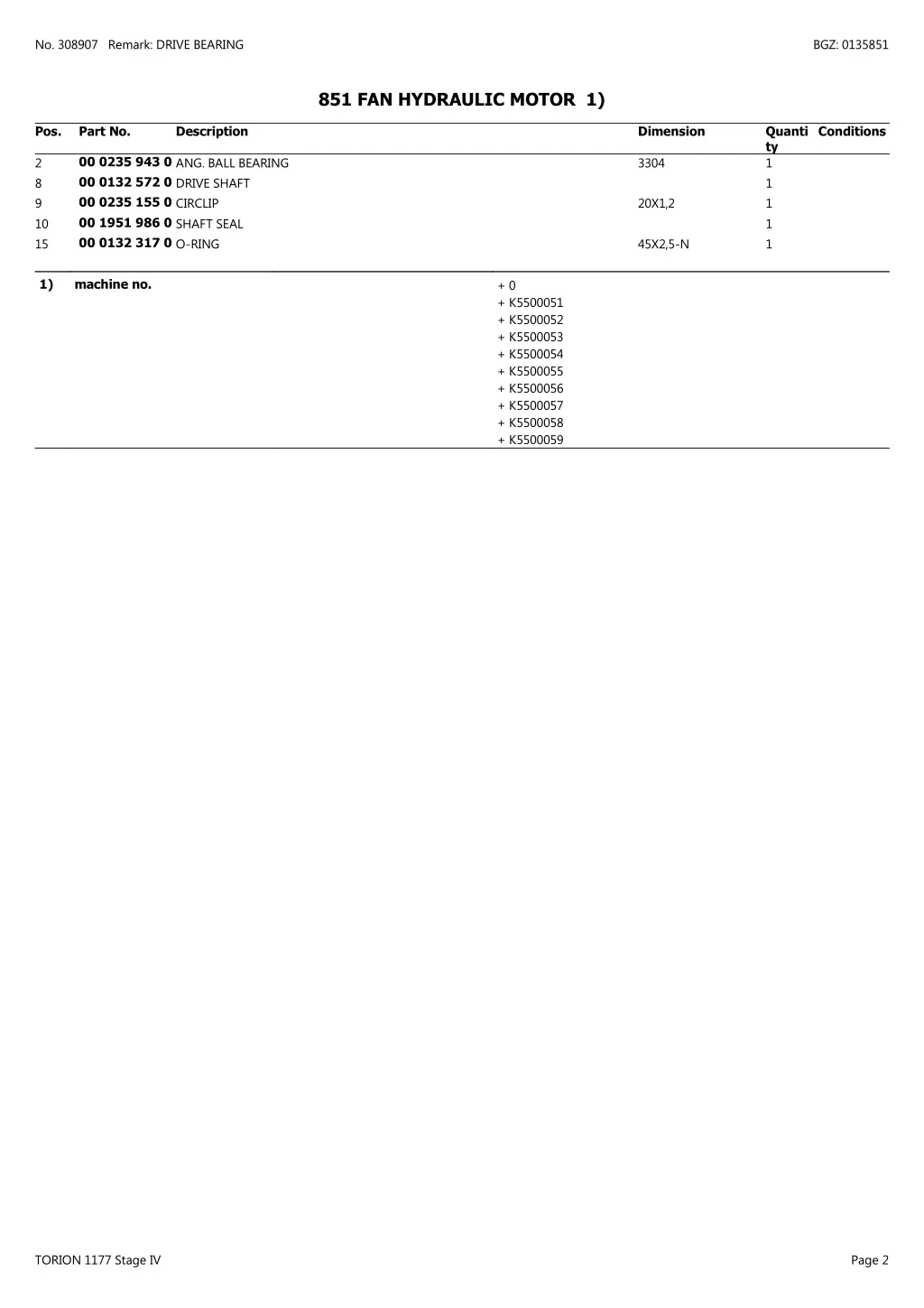 no 308907 remark drive bearing 1