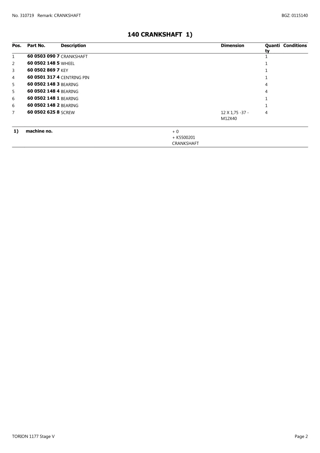 no 310719 remark crankshaft 1