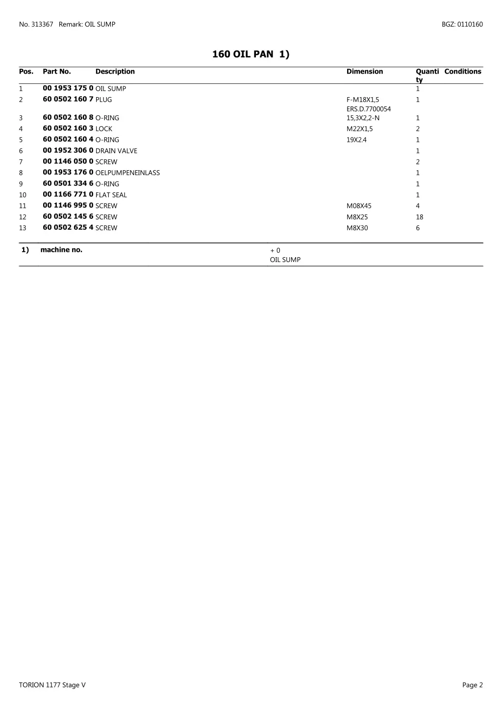 no 313367 remark oil sump 1