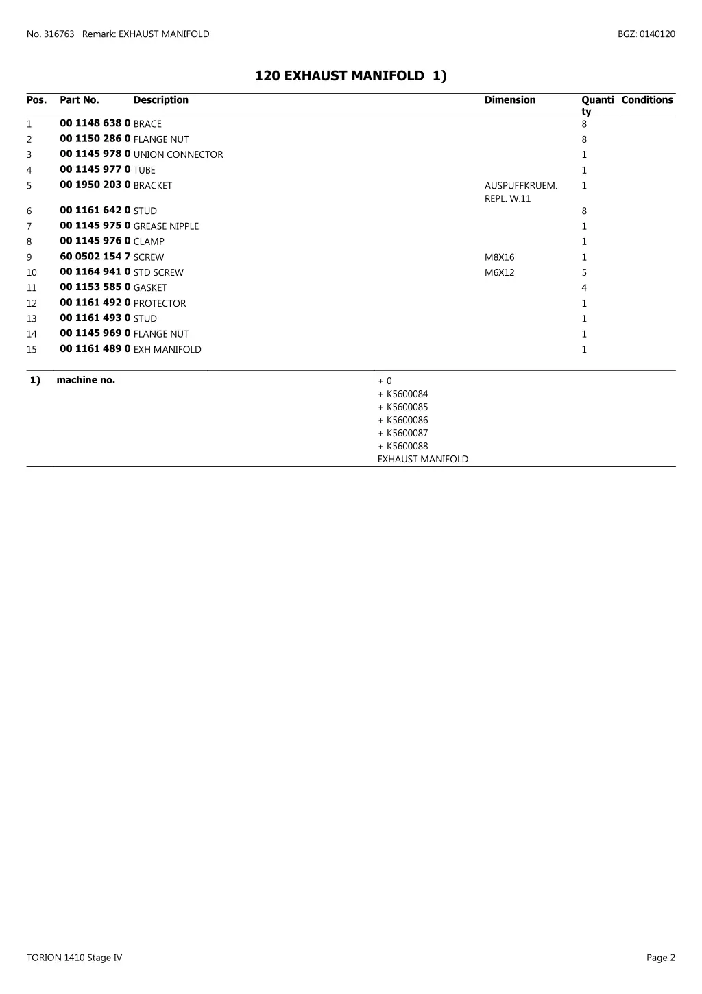 no 316763 remark exhaust manifold 1