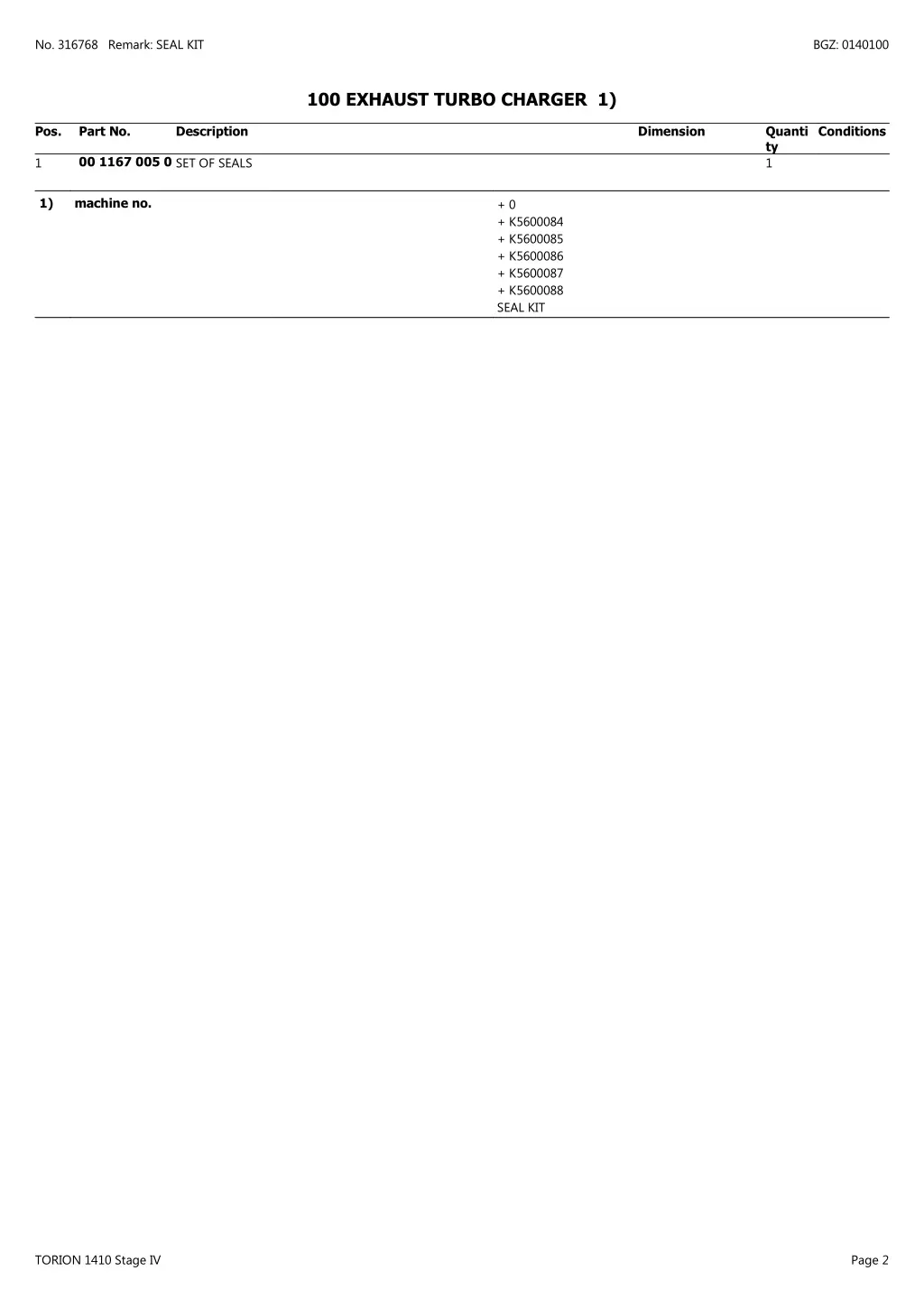 no 316768 remark seal kit 1