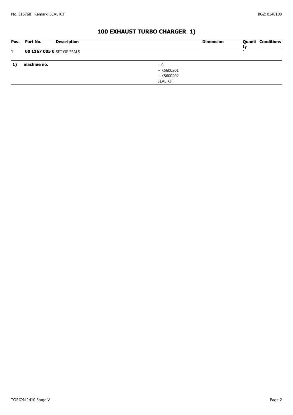 no 316768 remark seal kit 1