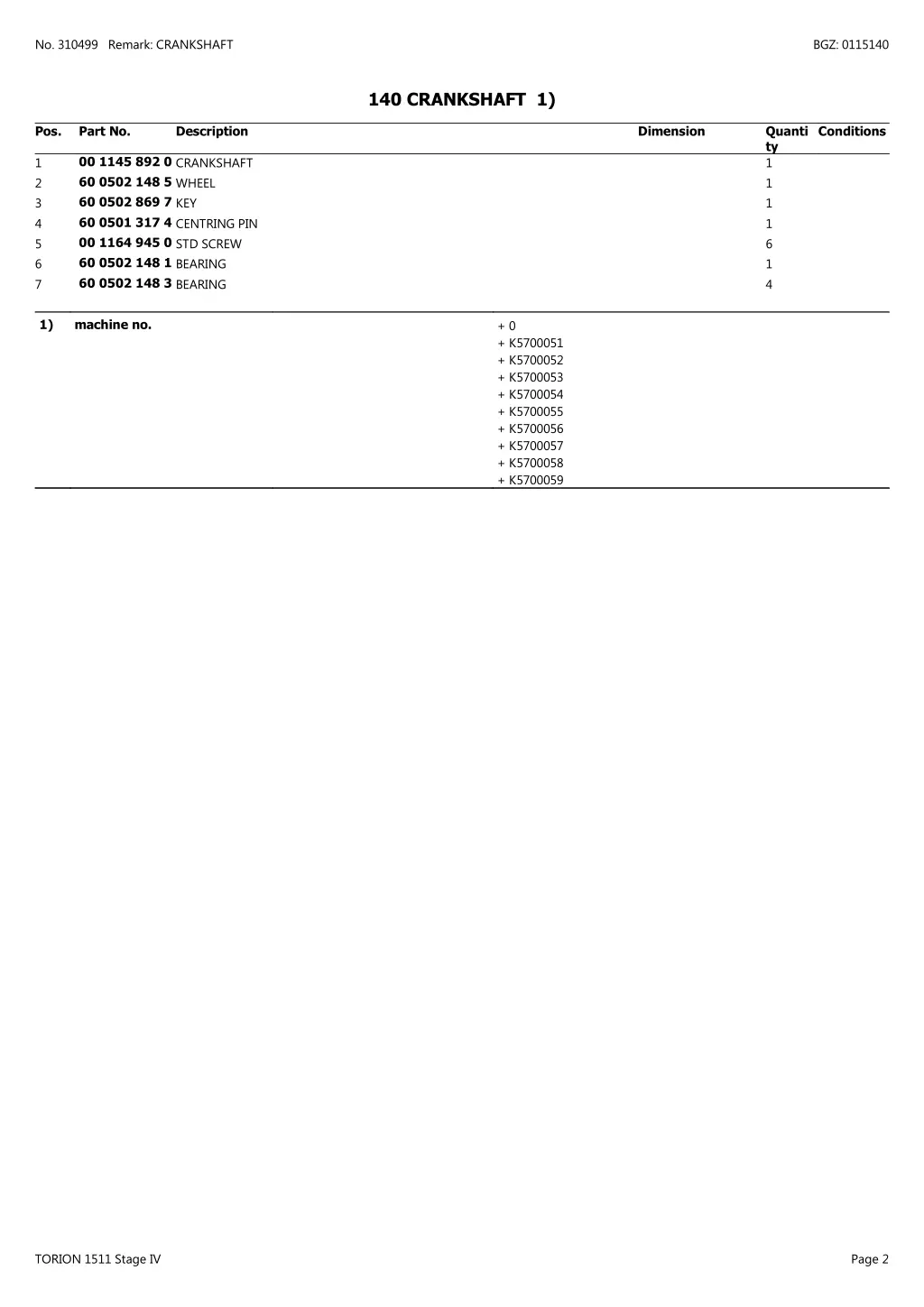 no 310499 remark crankshaft 1