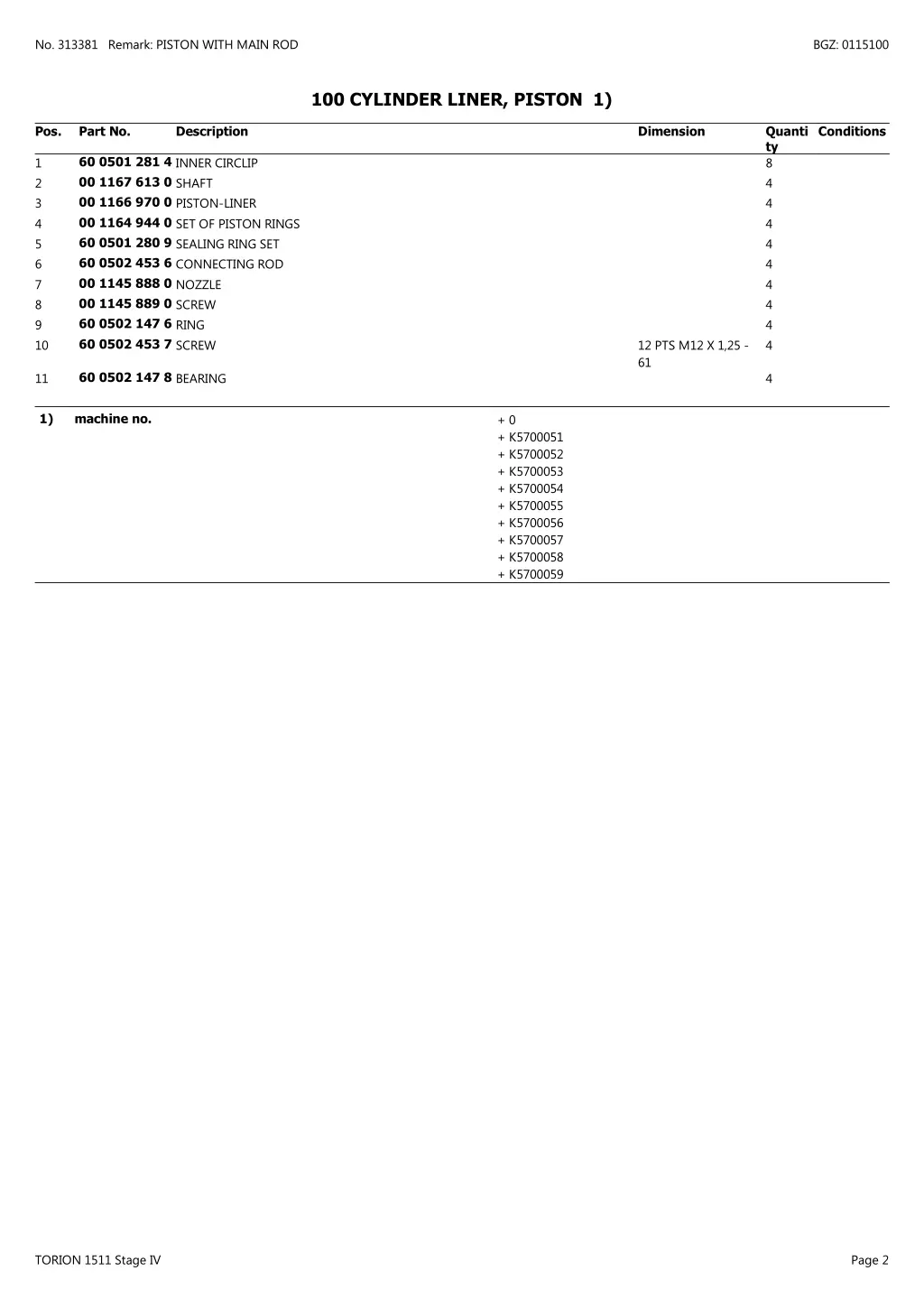 no 313381 remark piston with main rod 1