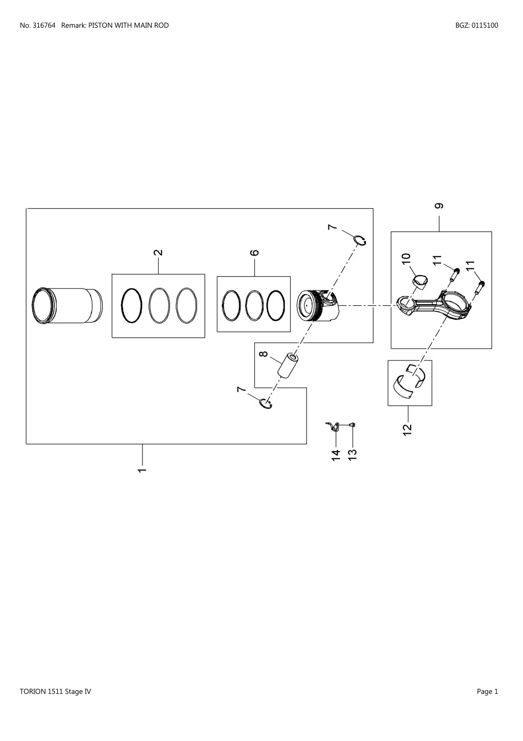 no 316764 remark piston with main rod