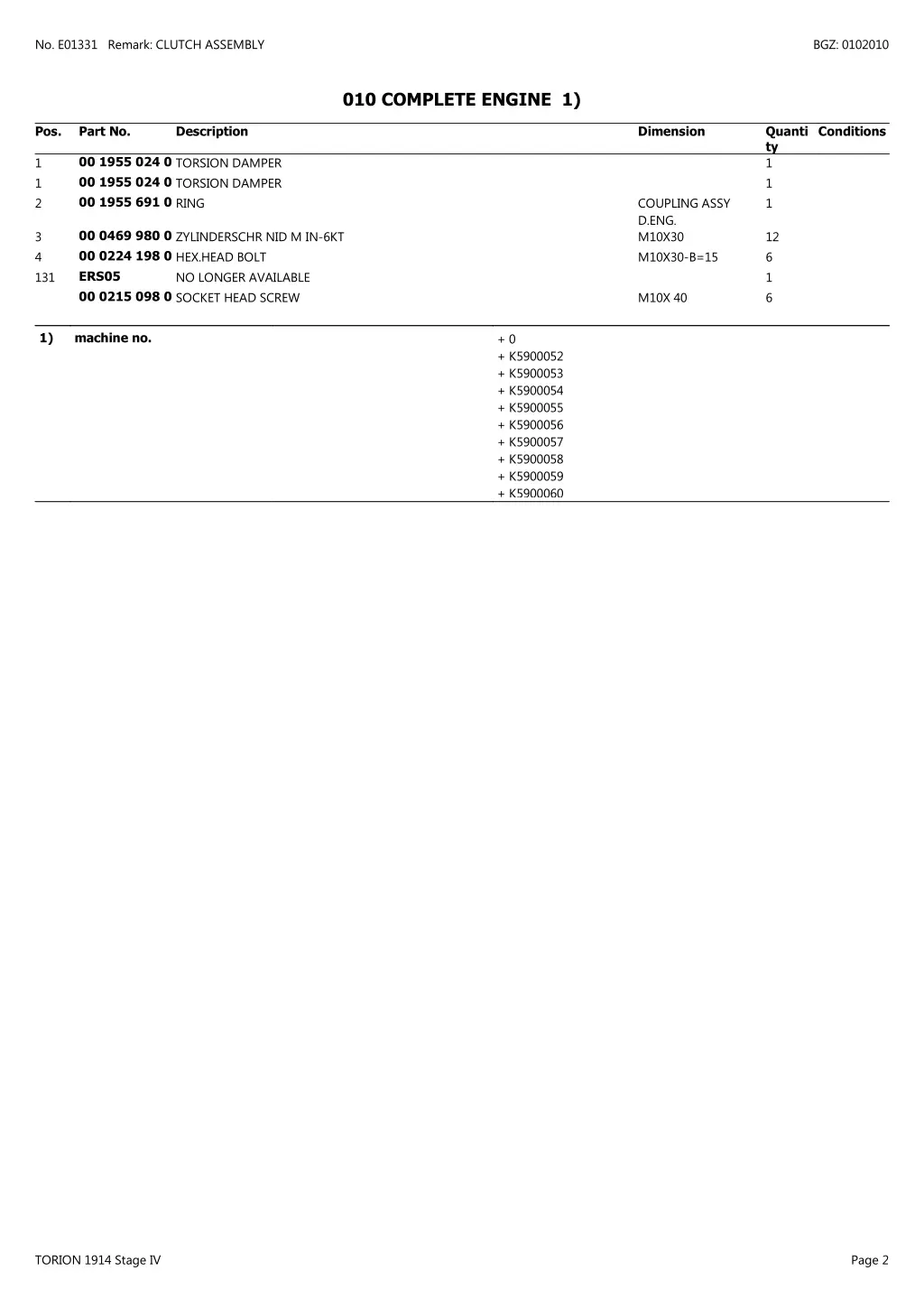 no e01331 remark clutch assembly 1