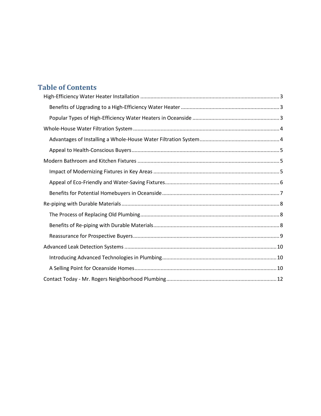 table of contents high efficiency water heater