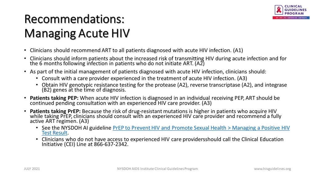 recommendations recommendations managing acute