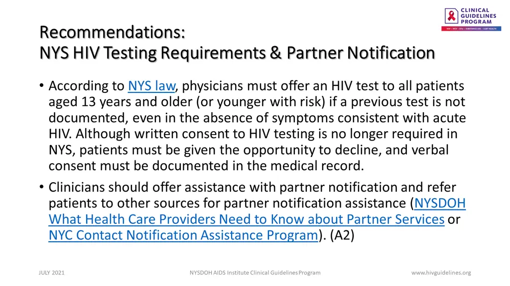 recommendations recommendations nys hiv testing