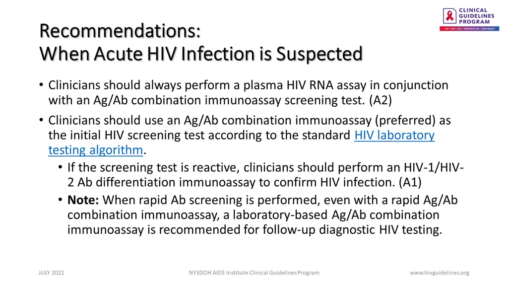 recommendations recommendations when acute