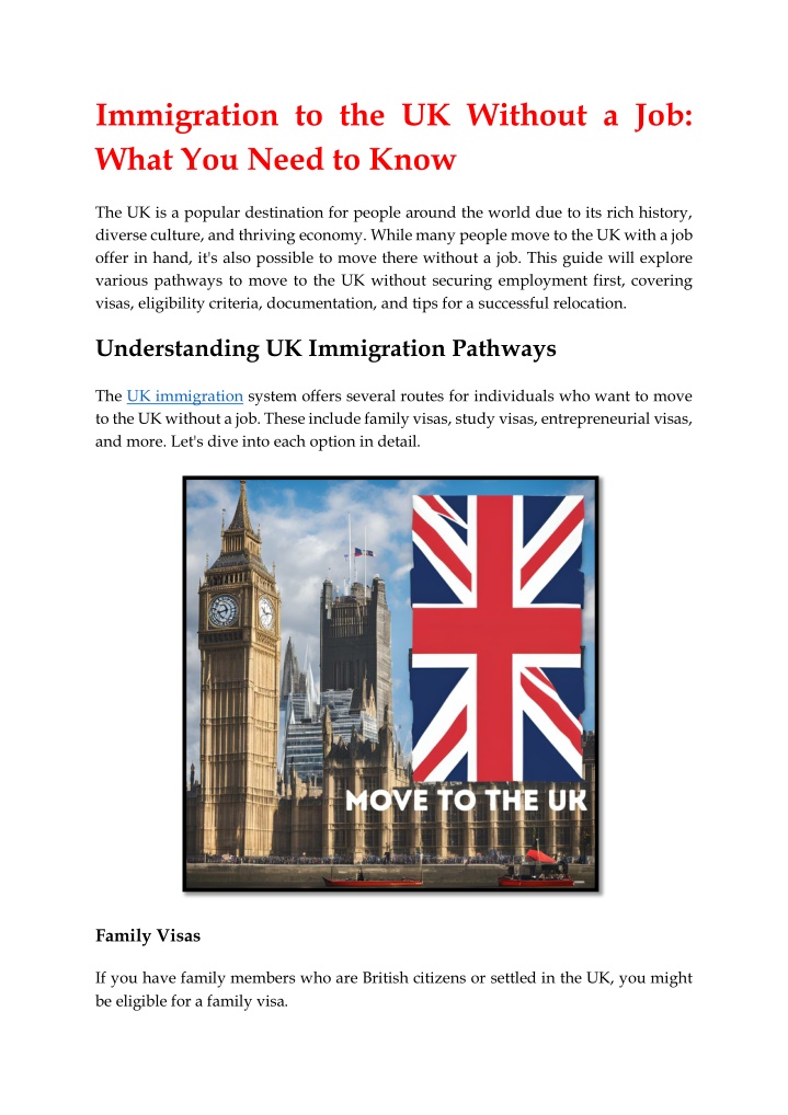 immigration to the uk without a job what you need