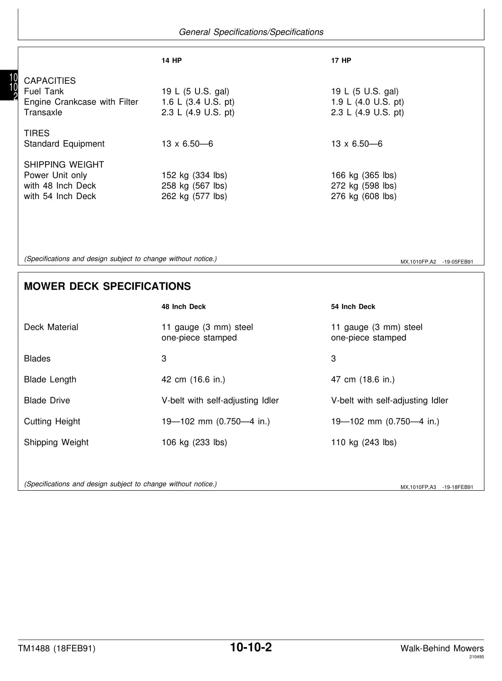 general specifications specifications