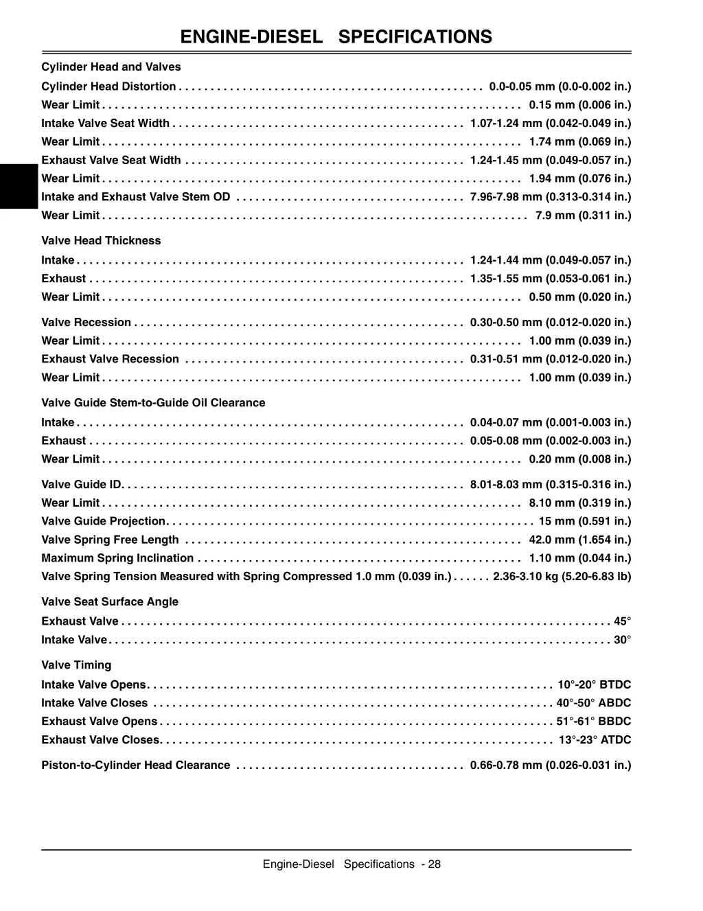 engine diesel specifications 1