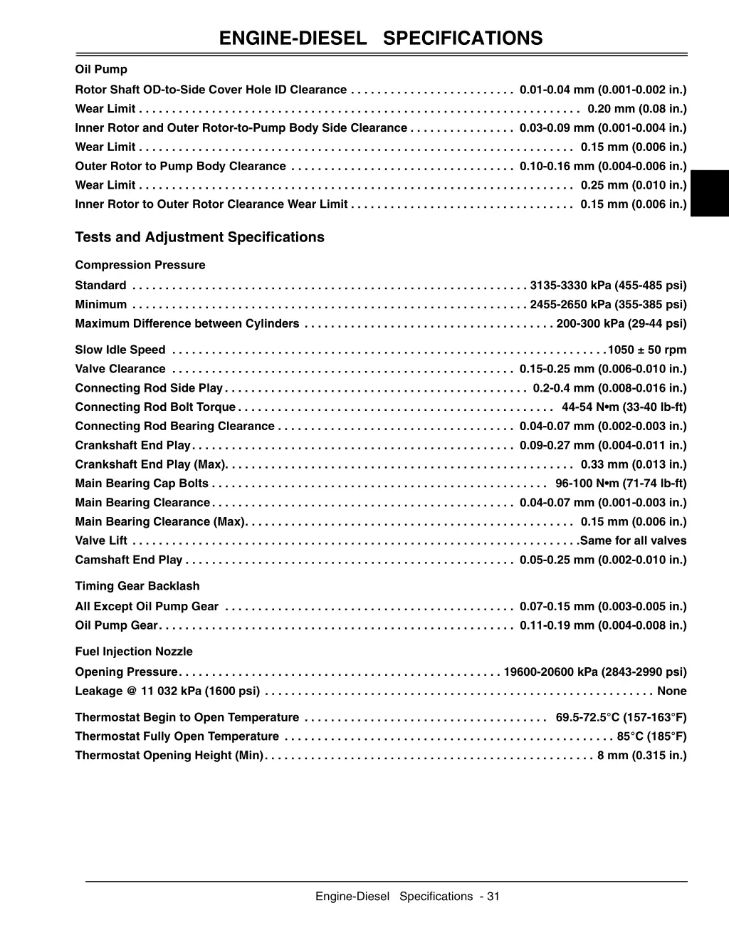 engine diesel specifications 4