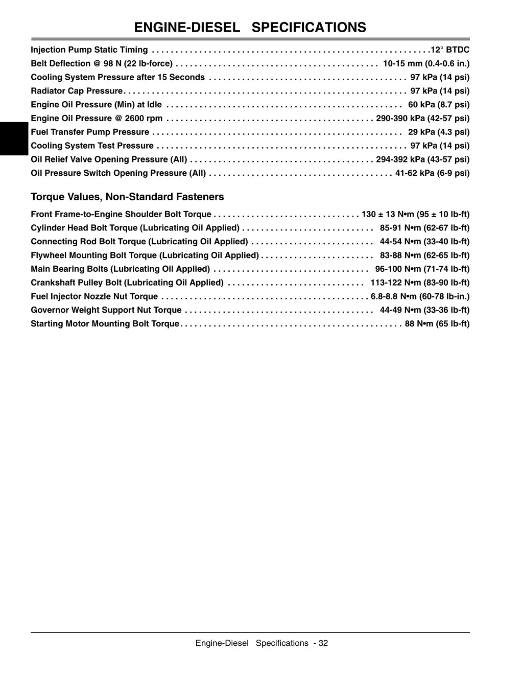 engine diesel specifications 5