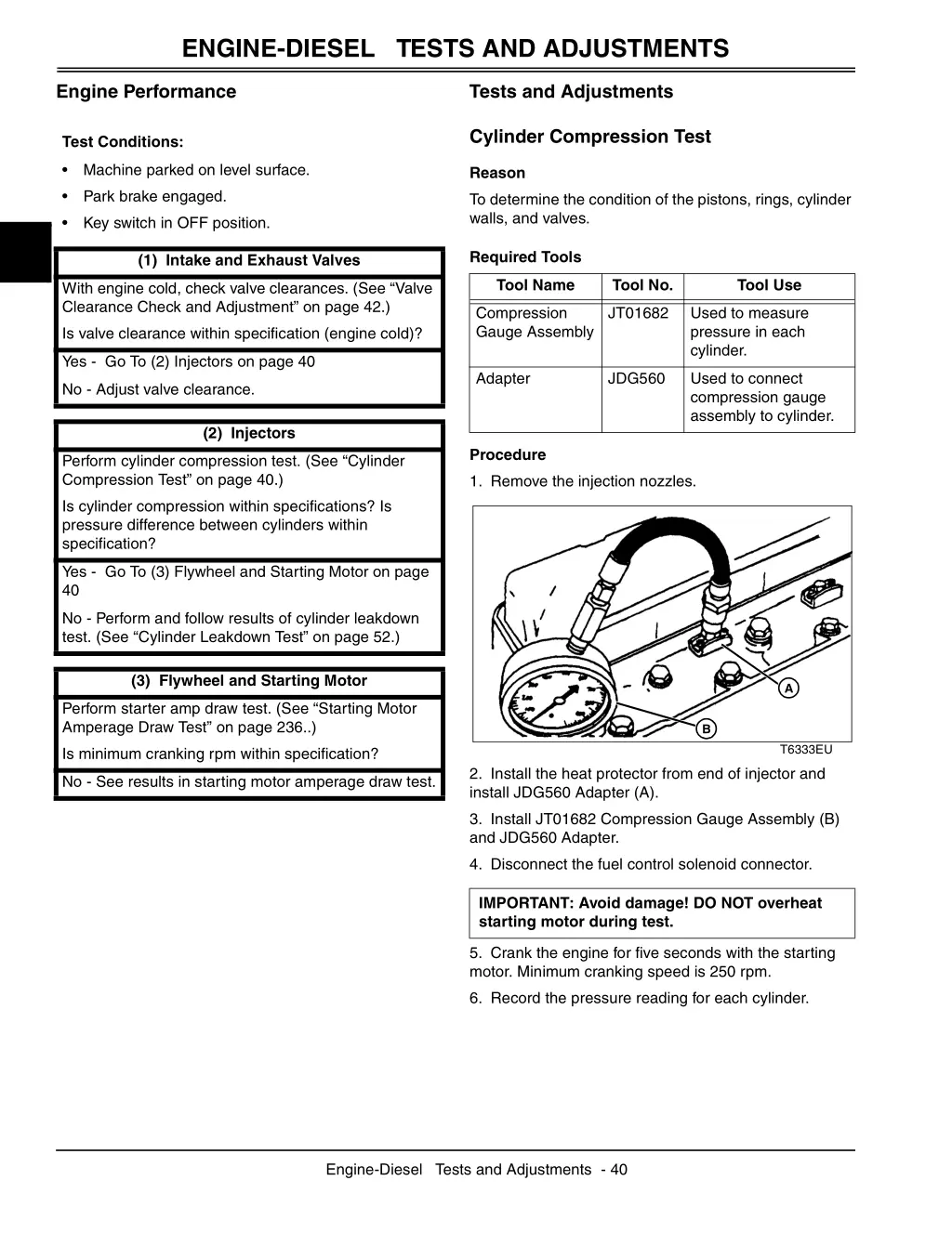 engine diesel tests and adjustments