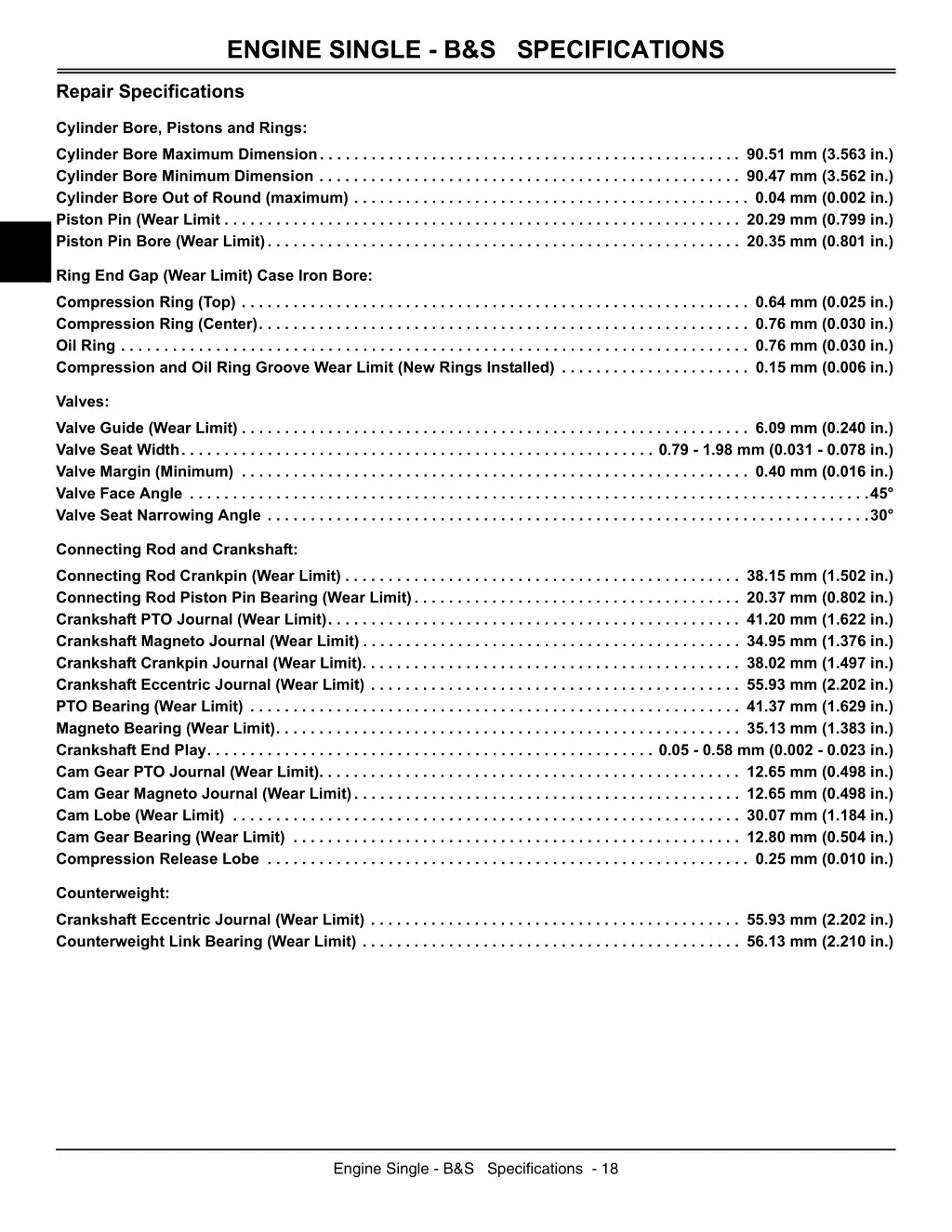 engine single b s specifications 1