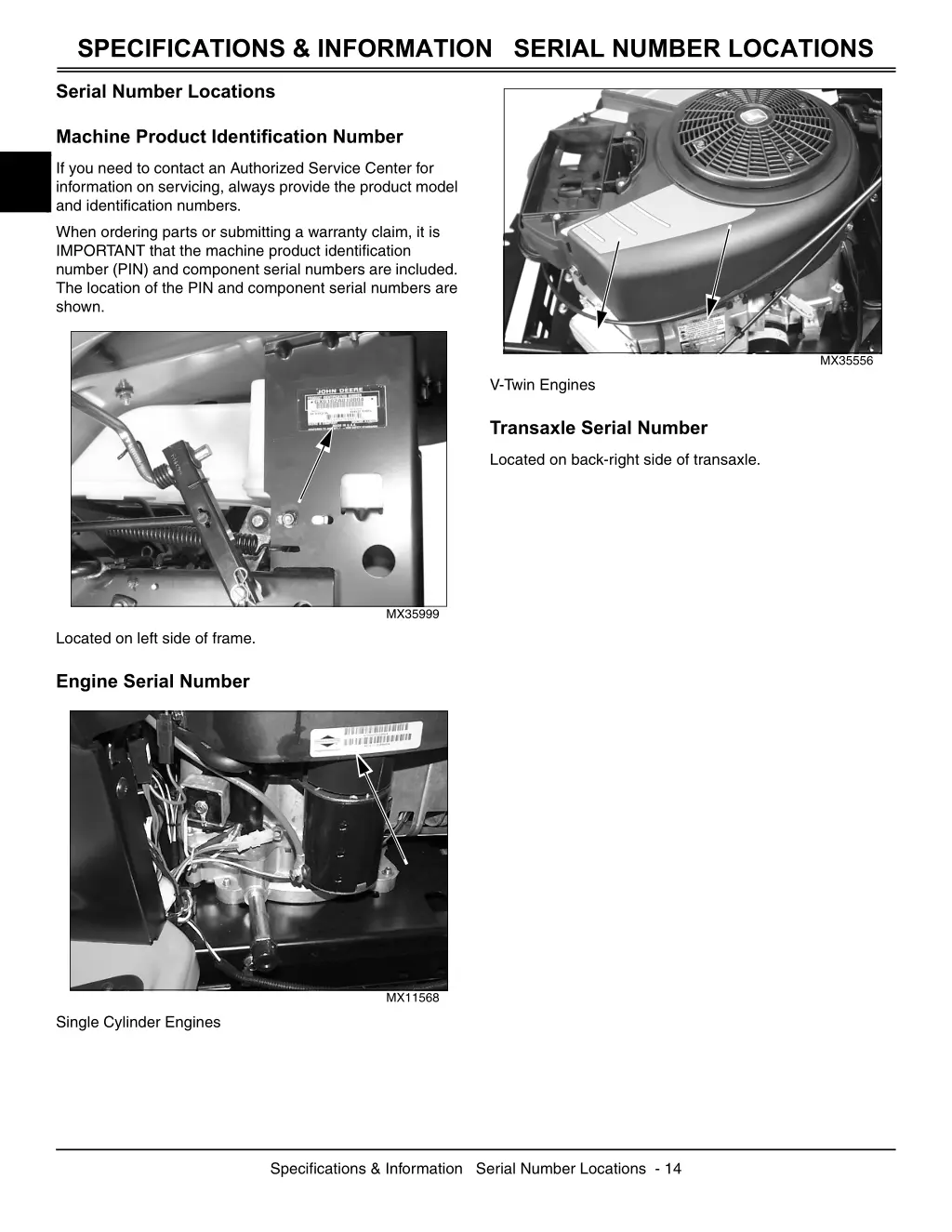 specifications information serial number locations