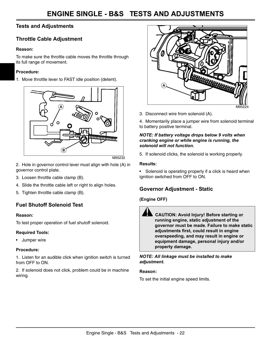 engine single b s tests and adjustments