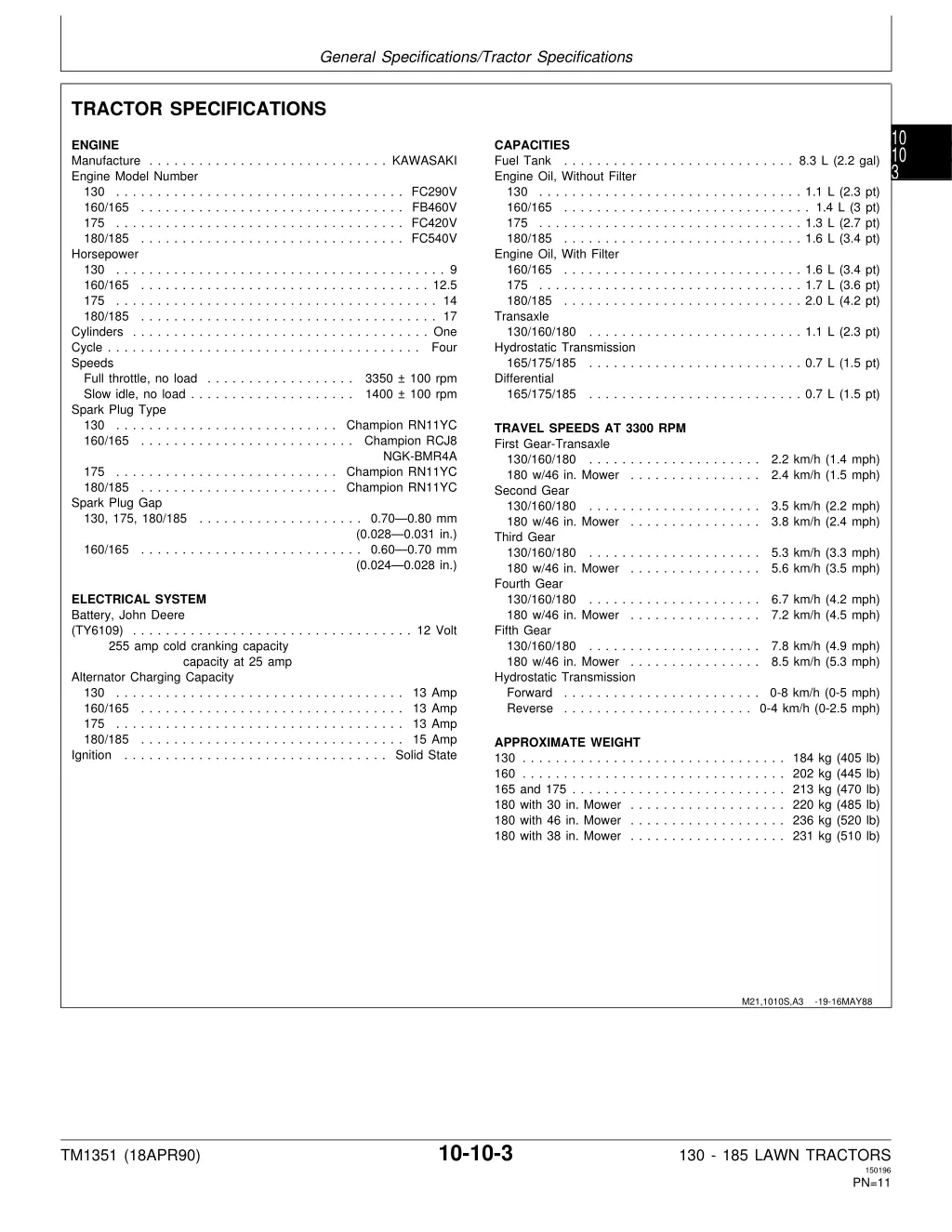 general specifications tractor specifications