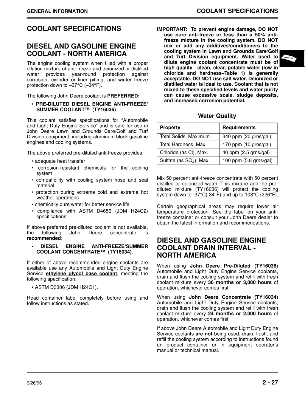 coolant specifications