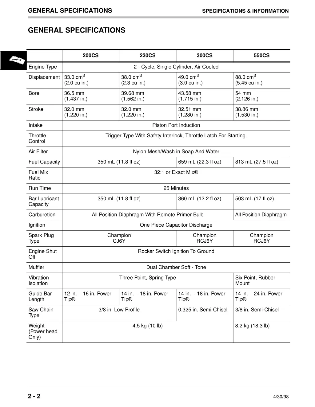 general specifications