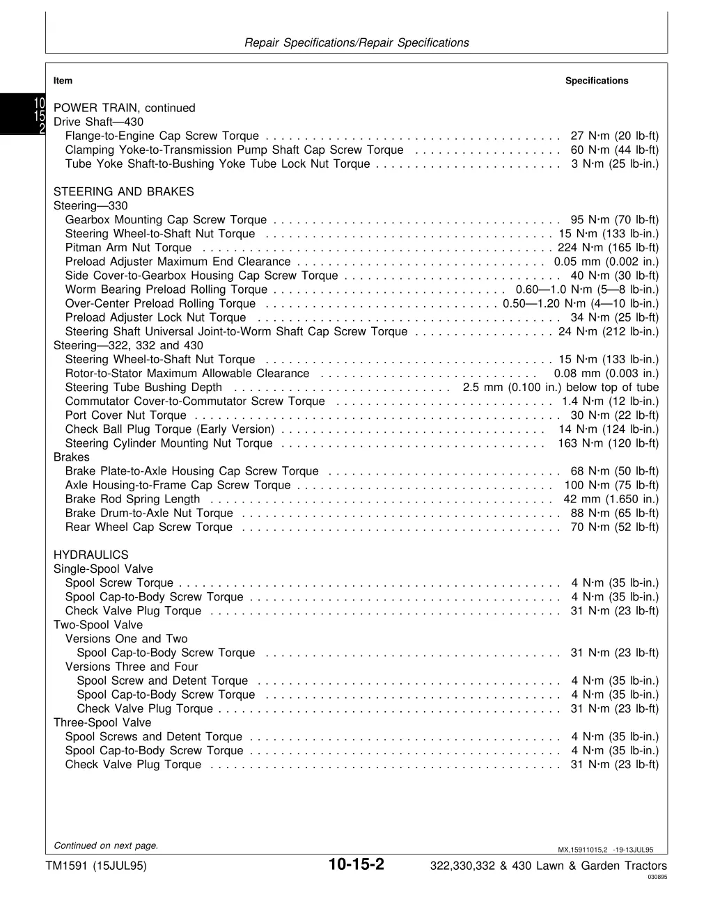 repair specifications repair specifications