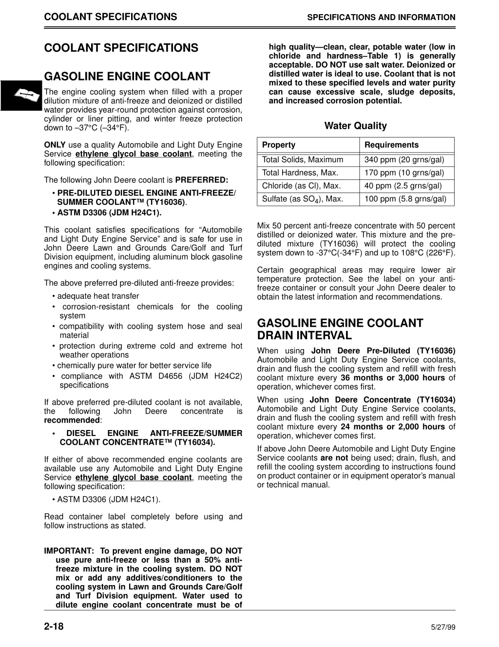 coolant specifications