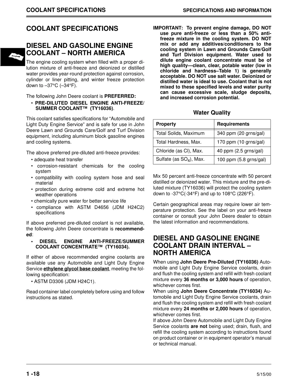 coolant specifications