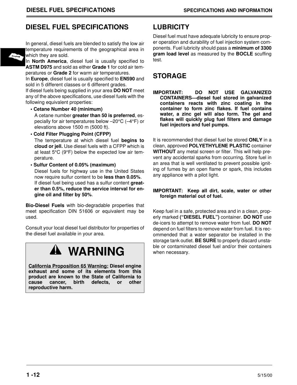 diesel fuel specifications