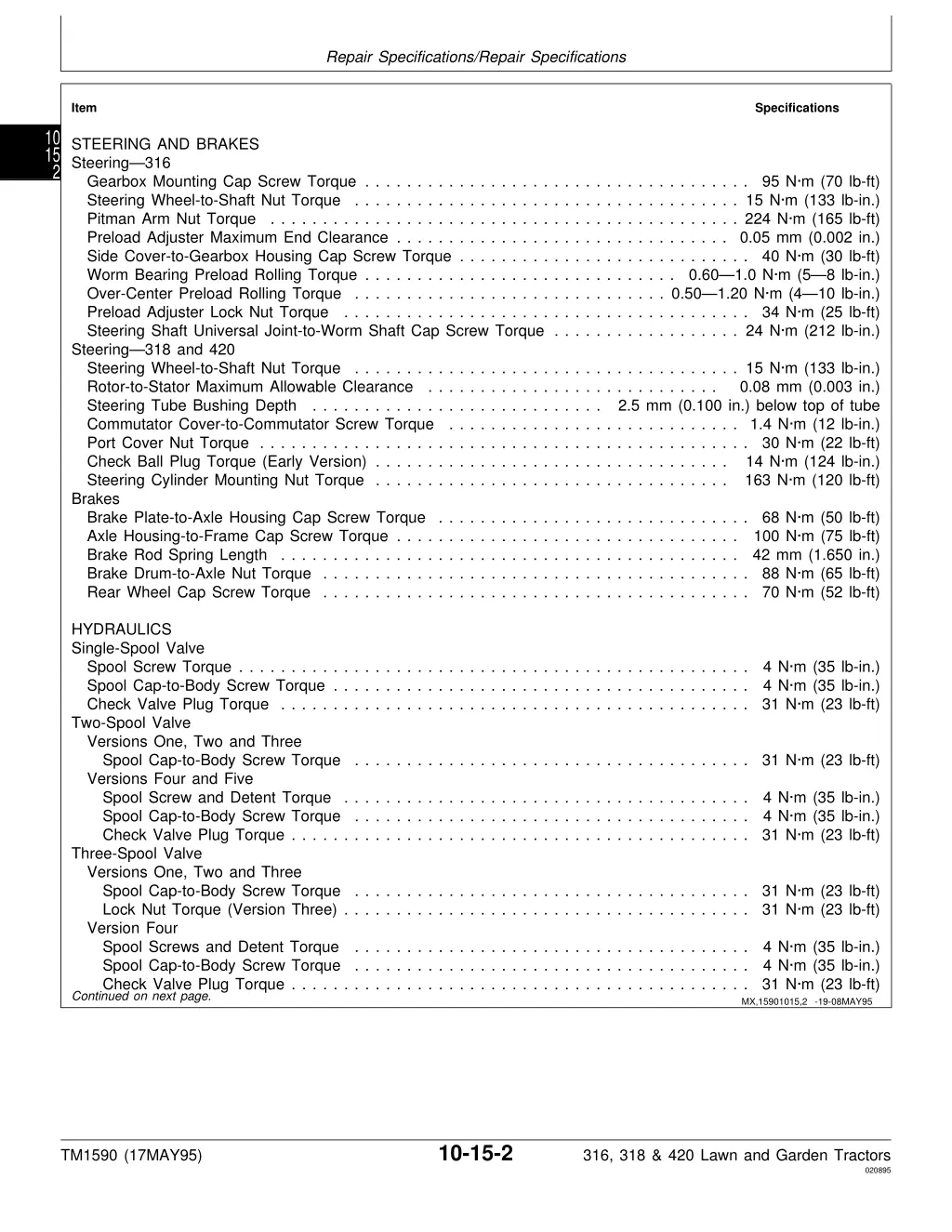 repair specifications repair specifications